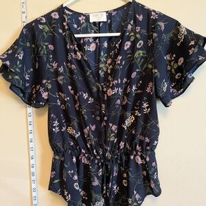 Sienna Sky Navy Floral V-Neck Blouse